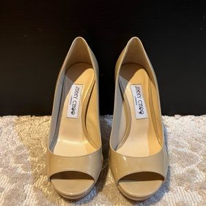 Jimmy choo patent peep toe platform nude size 37 brand new